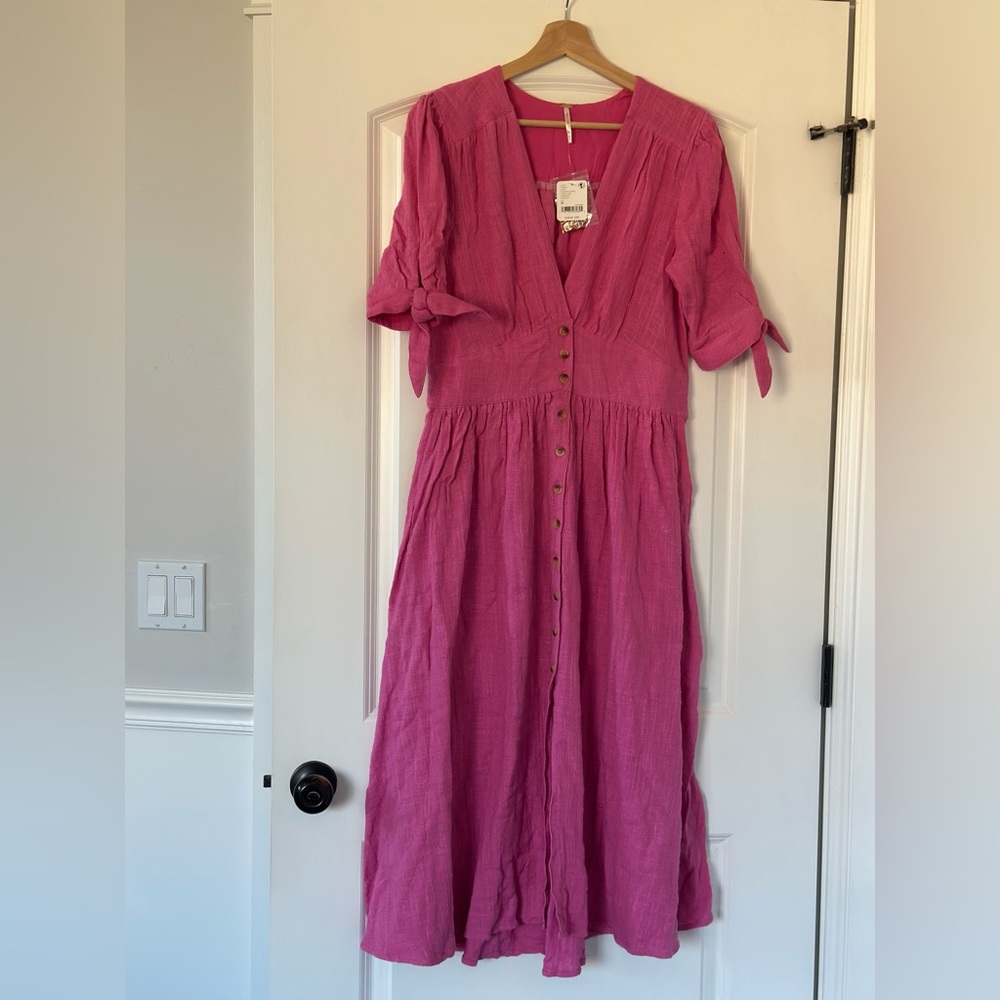 NWT Free People Women’s Pink Shirt Dress Natural Fibers -M